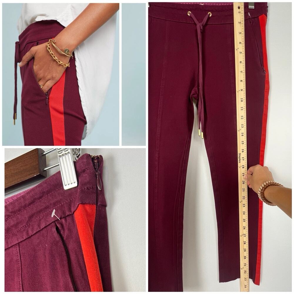 Anthropologie Burgundy Side Stripe Jogger Pants Sporty Chic Pull-On Trousers 4 - Picture 7 of 12